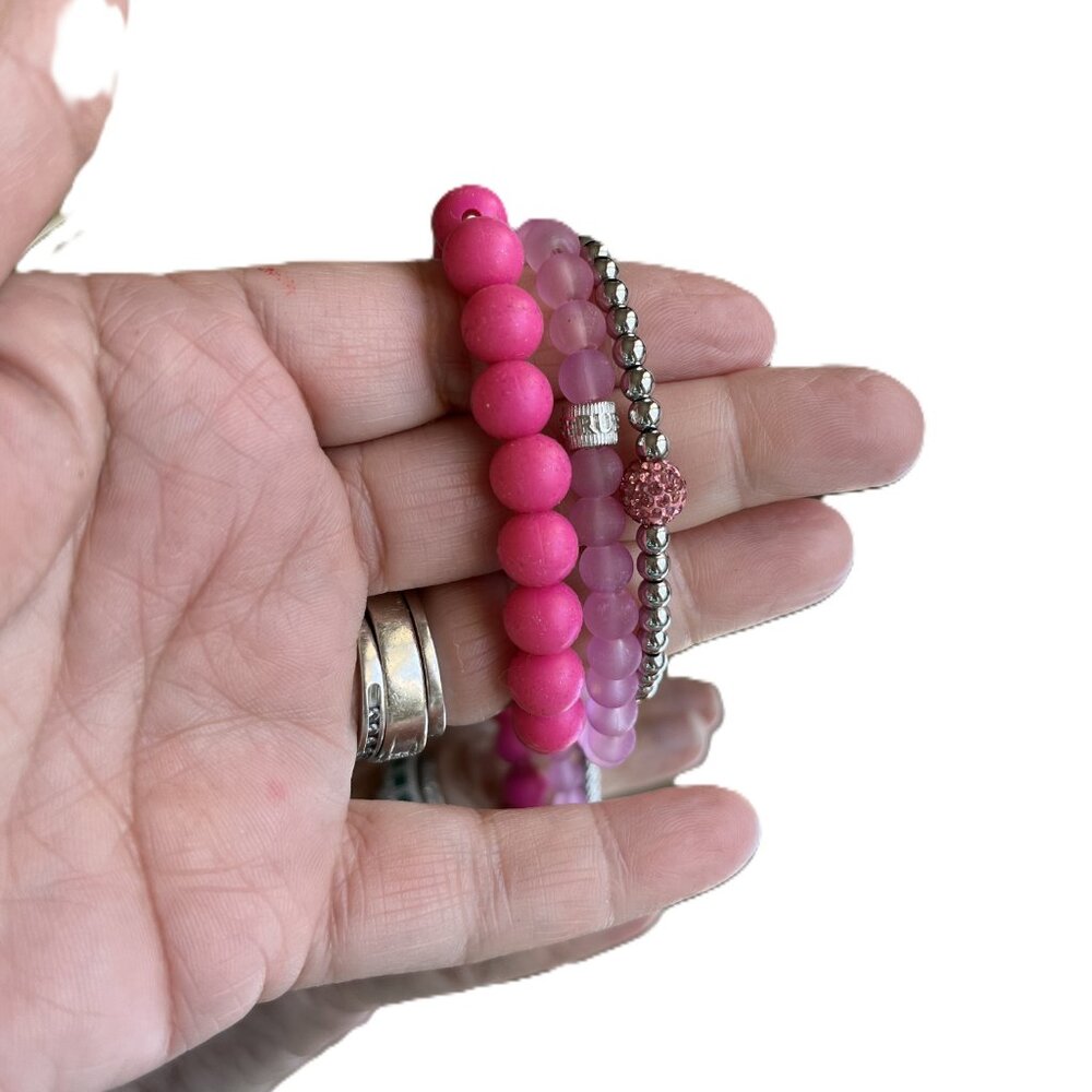 Rustic Cuff Stackable Stretch Bracelet Set Pinks … - image 4